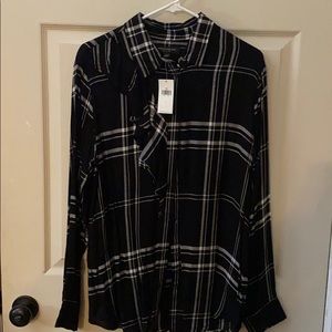 Black and white plaid button up blouse